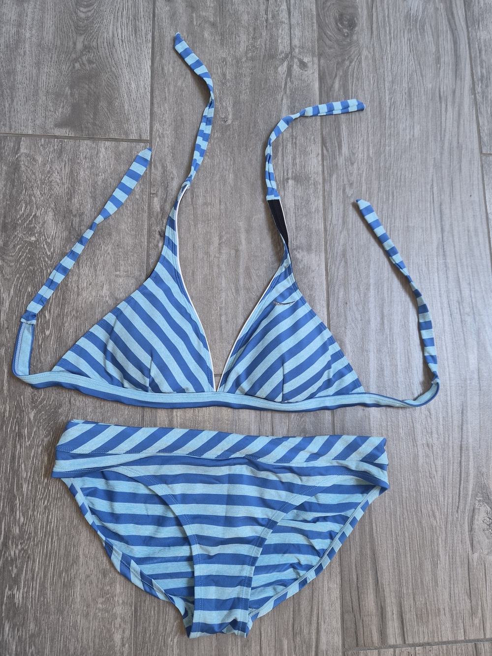 NIKE Striped Blue Triangle Bikini Set Size 12